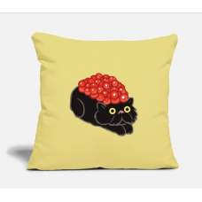 Sushi Black Cat 3 Washed Yellow Pillow